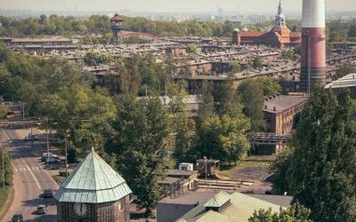 Widok z wieży szybu na osiedle